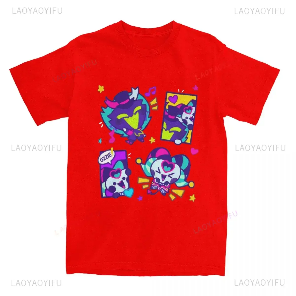 تي شيرت ربيع 2025 Helluva Boss Ozzie & Fizz أنيمي تي شيرت قطني ناعم للجنسين ملابس الشارع الشهير تي شيرت للرجال والنساء Kawaii Chibi عيد الحب جرافيك