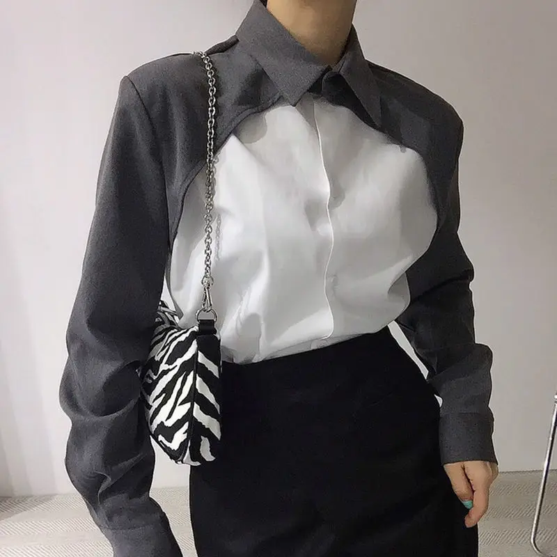 Shirts Women Autumn New Panelled Patchwork All-match Leisure Office Minimalist Cozy Stylish Turn-down Collar Female Korean Style