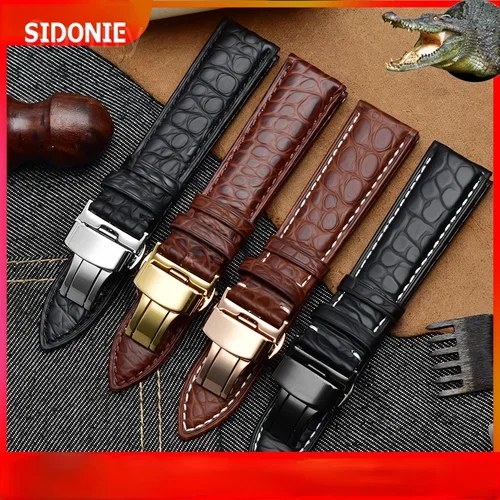 Imagen 2 del producto Correa de piel de cocodrilo para Longines Master Omega, correa de reloj con cierre de mariposa para hombres y mujeres, 12, 14, 16, 18, 20, 22 y 24mm