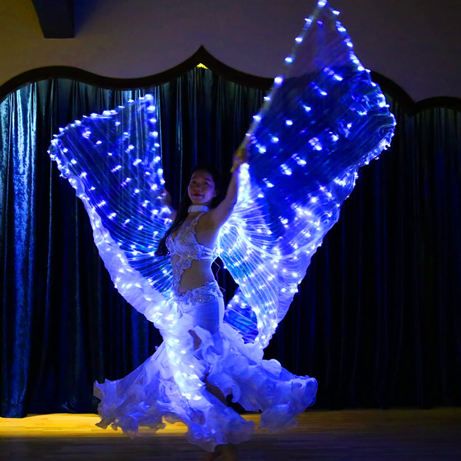 LED Isis Wings Belly Dance Wings Colorful LED Butterfly Wings with Telescopic Sticks Glowing Light Up Costume Performance