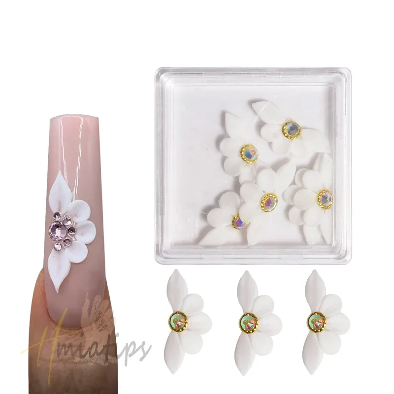 Handmade requintado prego escultura acrílica flores, pétala encantos com pérola, strass, cristal esculpido, DIY Manicure decoração, 3D