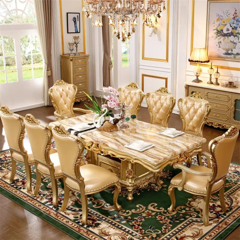 European marble dining table rectangular villa dining table gold table champagne gold