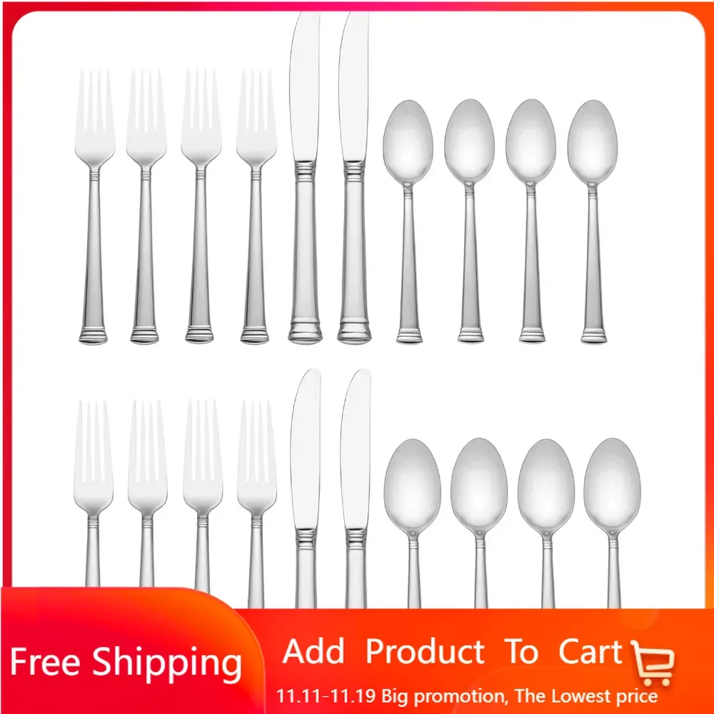 Eternal 20-Piece Flatware Set, 3.20 LB, Metallic