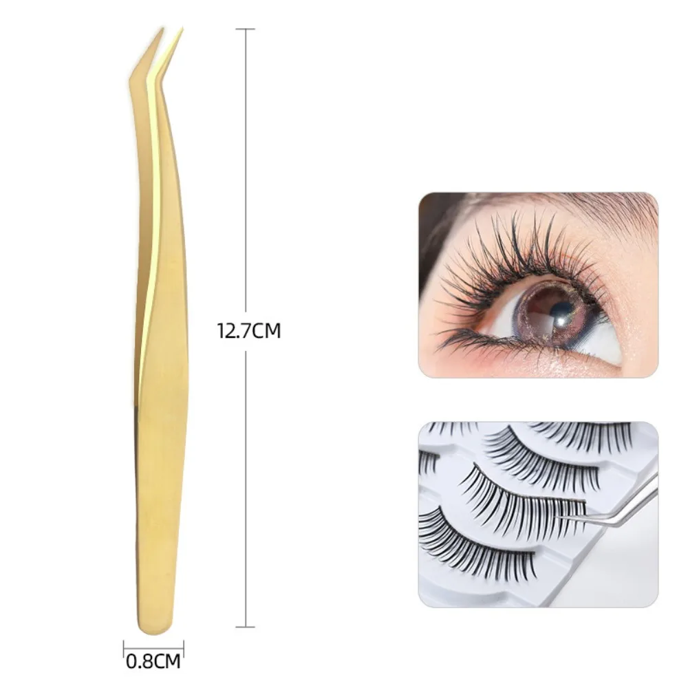 Durable Stainless Steel Lash Extension Tweezers Anti-Slip Gold Curved Tip Tweezers Straight Tweezers Nail Art