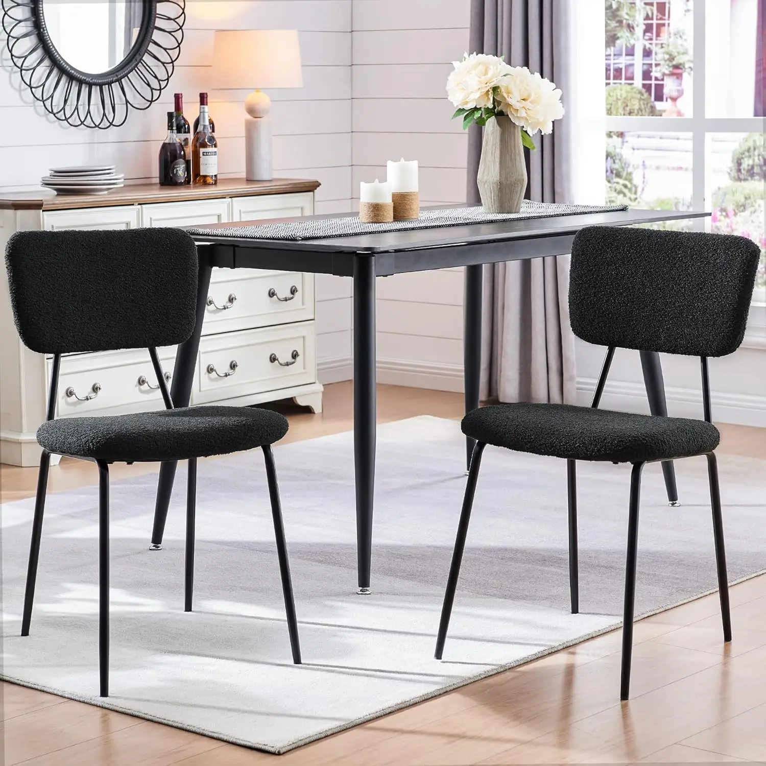 

Dining Chairs Boucle Dining Chairs Kitchen Chairs Upholstered Dining Chairs with Comfy Backrest and Strong Metal Legs for Kitch