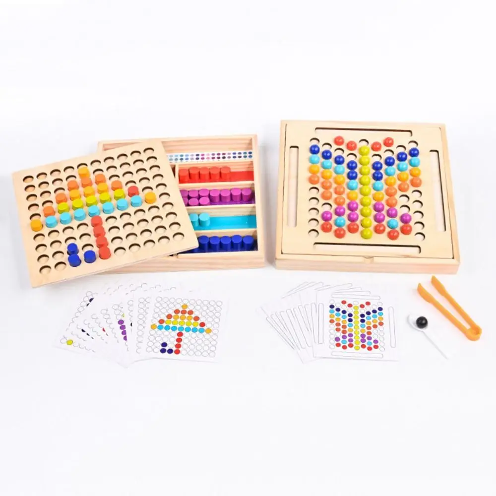 Houten Montessori Clip Kralen Speelgoedpuzzel Logisch Denken Kraal Kleuraanpassing Spel Leren Draagbaar Kleursorteerspel