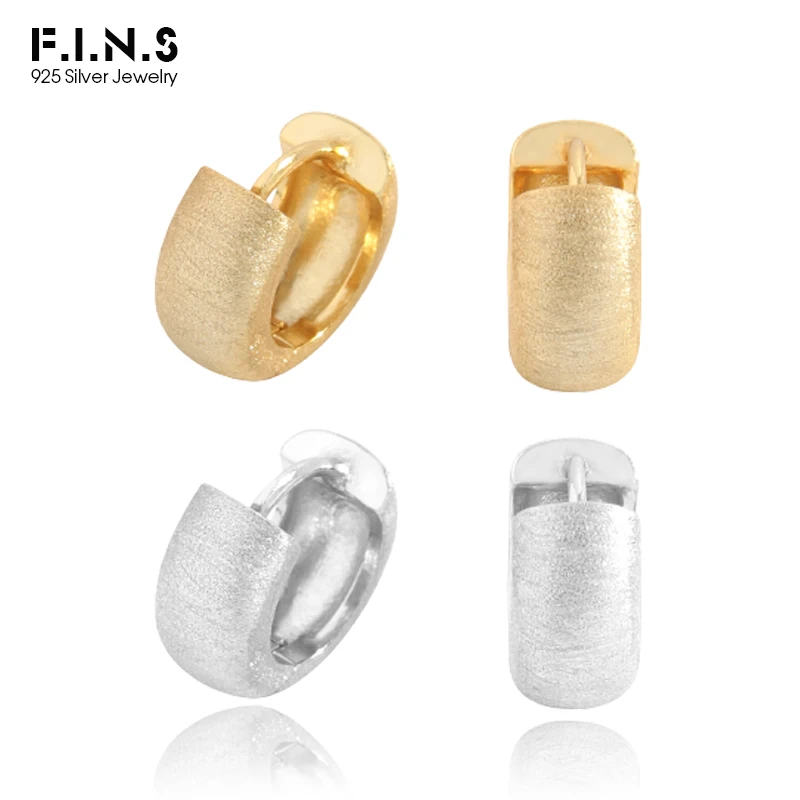 F.I.N.S Minimalist Style S925 Sterling Silver Small Hoop Earrings Brushed Surface Circular Ear Buckle Piercing Ear Fine Jewelry