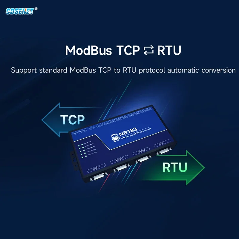 RS485 RS232 to Ethernet Serial Server 8 Way CDSENET NB183-V2 Series TCP UDP MQTT HTTP Modbus Gateway TCP- RTU POE