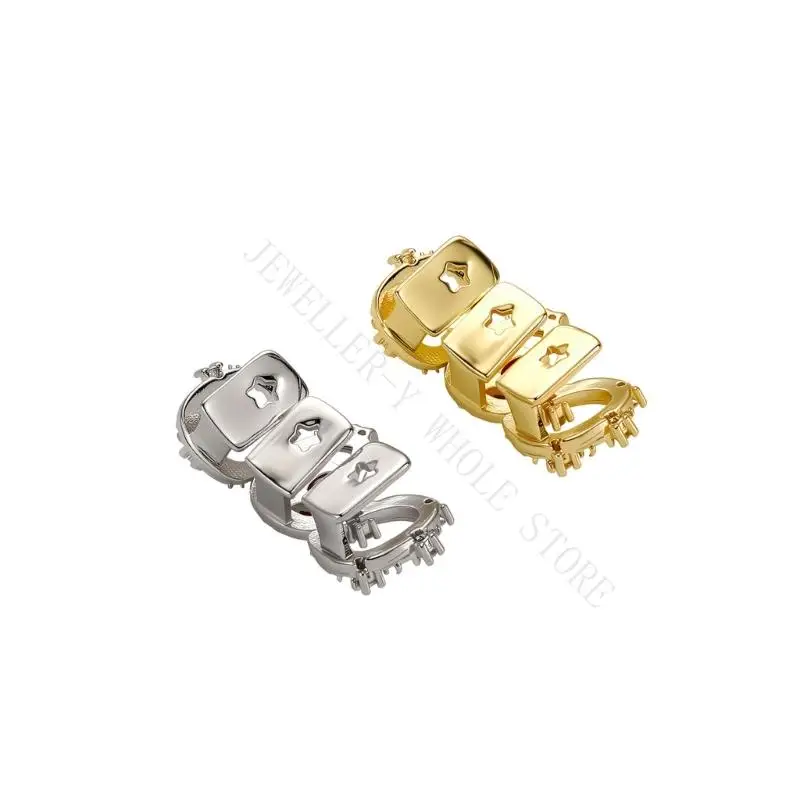 R7UF Bling 3 Tooth Gold Grillzs Adorned With Red Diamonds Perfect For Special Event