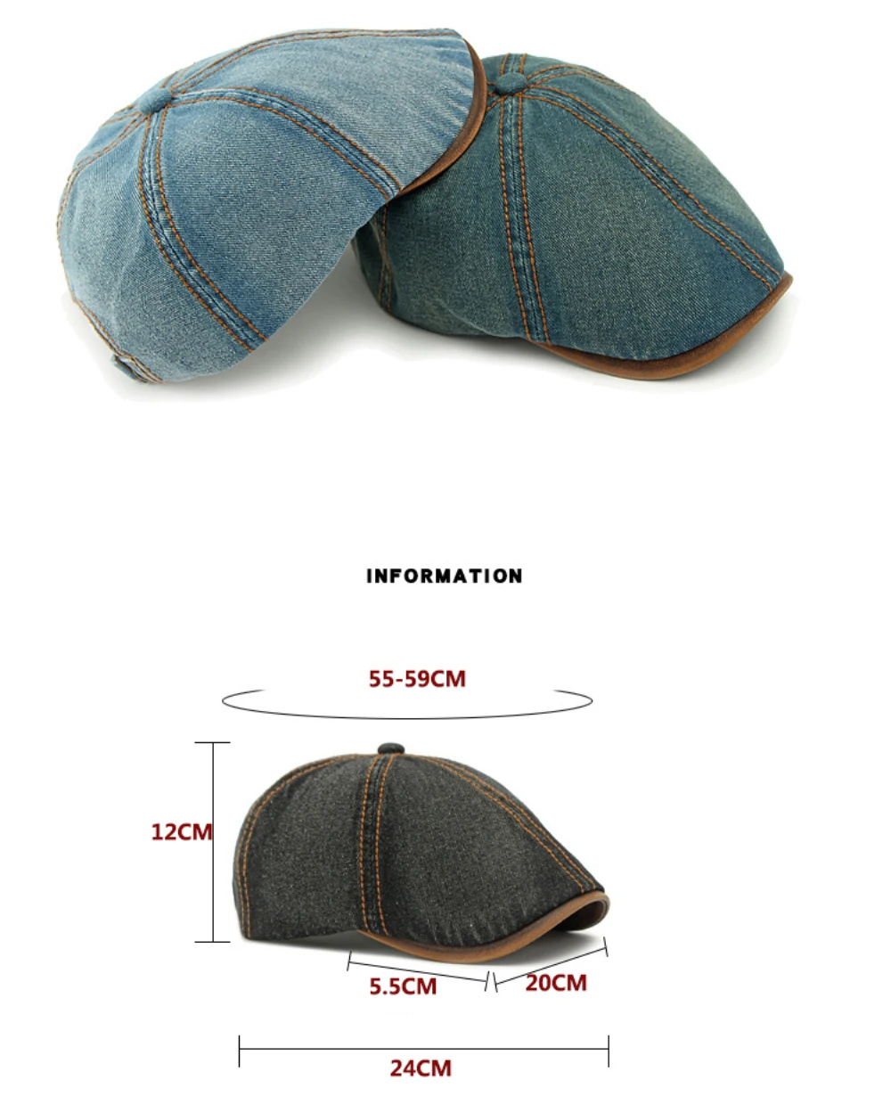 HT4735 Baskenmütze für Männer und Frauen, Vintage-Künstlermaler, achteckige Baskenmütze, 6 Panels, Denim-Efeu, flache Kappe, männlich, weiblich, Frühlings-Baskenmütze – Detail 3