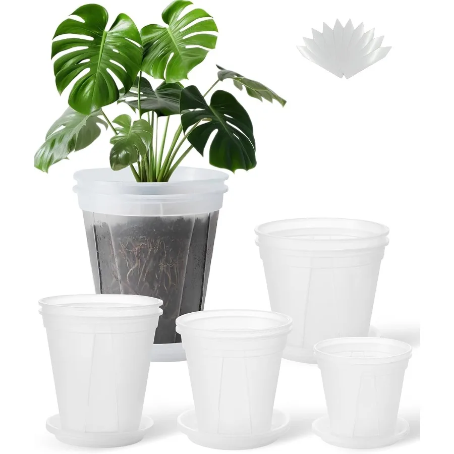 

Large Clear pots for Plants with Saucers10 pcs 9.5 8.3 7 6 5 inch Thick Plastic Nursery pots for Plants with Drainage Holes for