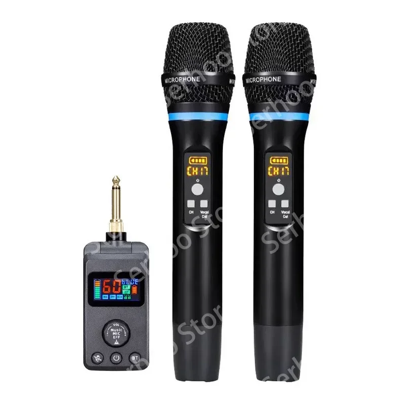 UHF dual wireless dynamic karaoke system Anti-howling rechargeable receiver plug microphone set built-in lithium