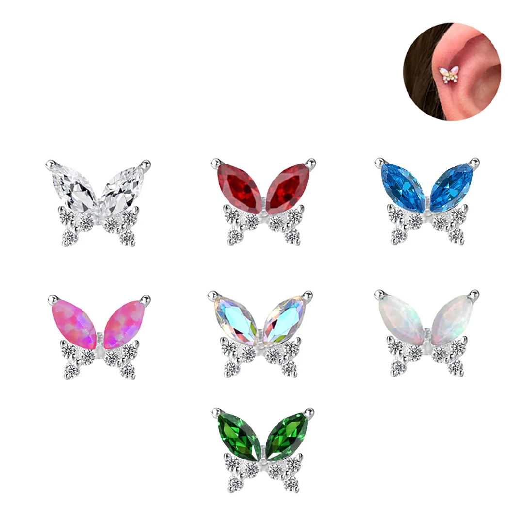 Implant Medical Grade ASTM F136 Titanium Piercings Butterfly Threaded Labret Lip Earrings Daith Piercing Tops