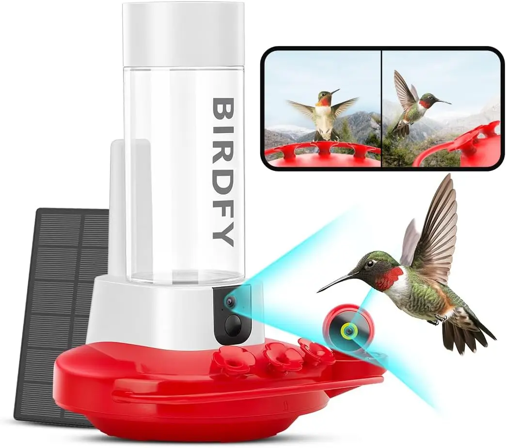 

NETVUE Birdfy AI Hummingbird Feeder with 2 Cameras Solar Powered - Dual Smart Cams, 2K HD Wireless for 2 Angels Close-up Bird