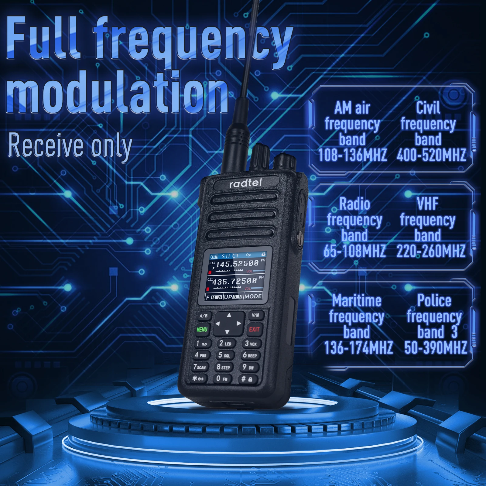 Radtel RT-730 10 Вт Air Band Walkie Talkie Полнодиапазонная любительская любительская ветчина 199CH HT USB-C Батарея NOAA FM AM UHF VHF Satcom