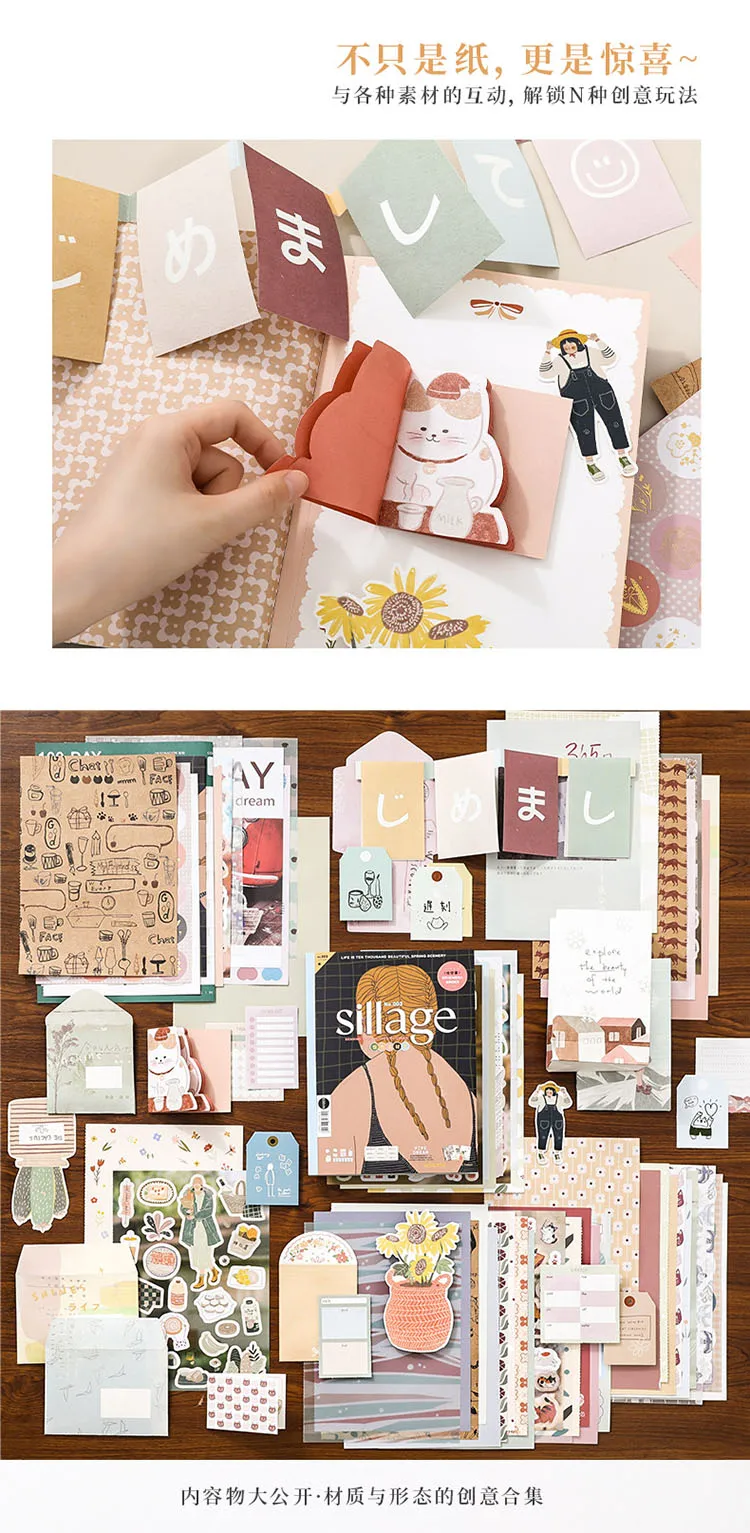 Journal GO 58-teiliges Collage-Junk-Journal-Materialbuch mit Materialpapier, Aufklebern, Notizen, Briefen, Umschlägen, Scrapbook-DIY-Zubehör – Detail 7