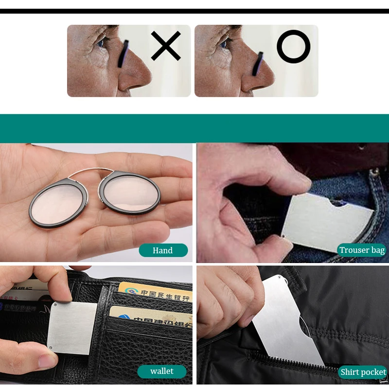 Tragbare Lesebrille mit Clip-Nasenbügel für Männer und Frauen, ultraleichte, ultradünne Presbyopie-Brille mit Original-Etui – Detail 6
