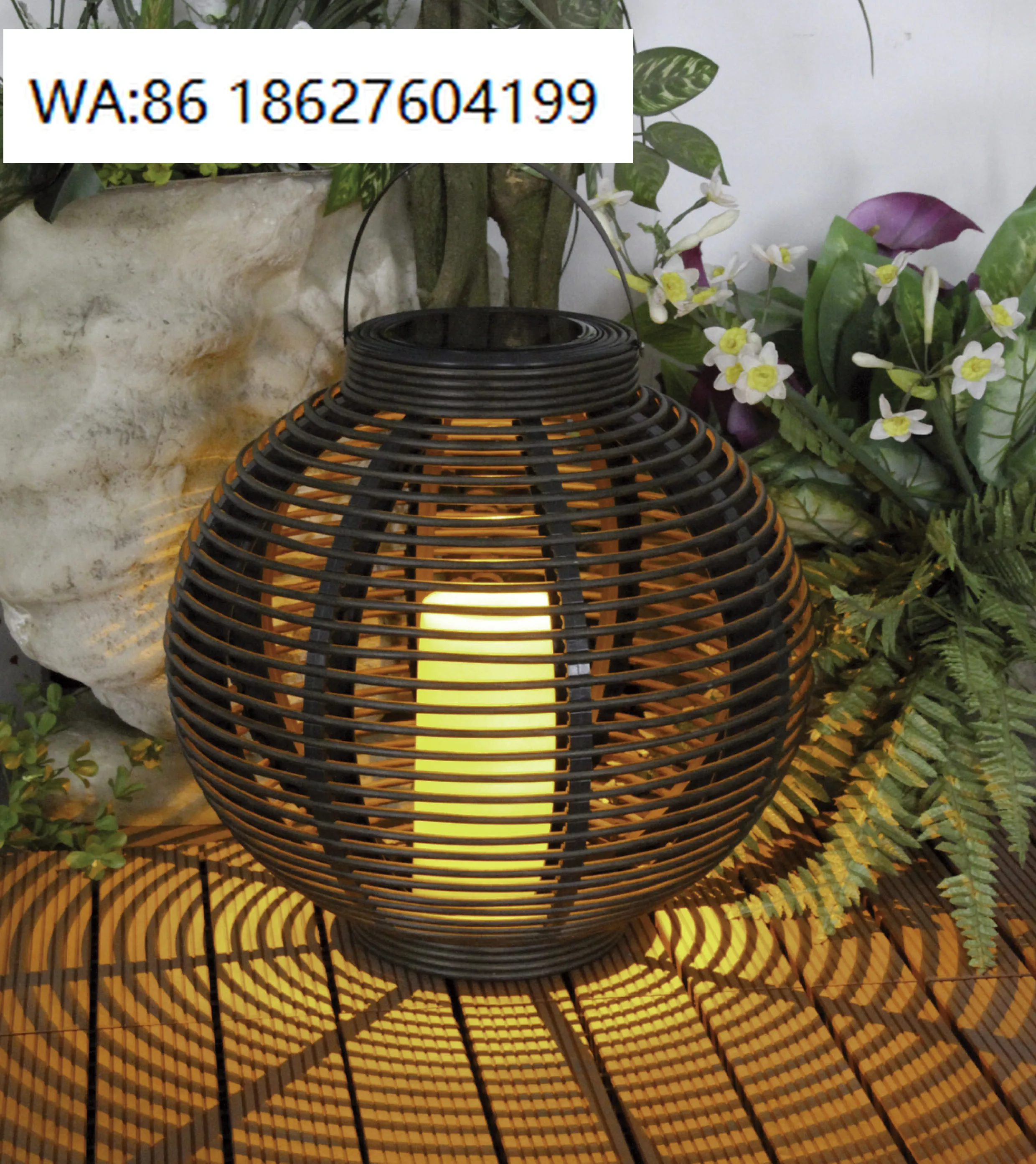 Hot Garden Decor IP44 Waterproof Round LED Candle Lantern Plastic Rattan Solar Lamp Outdoor Patio Yard Landscape