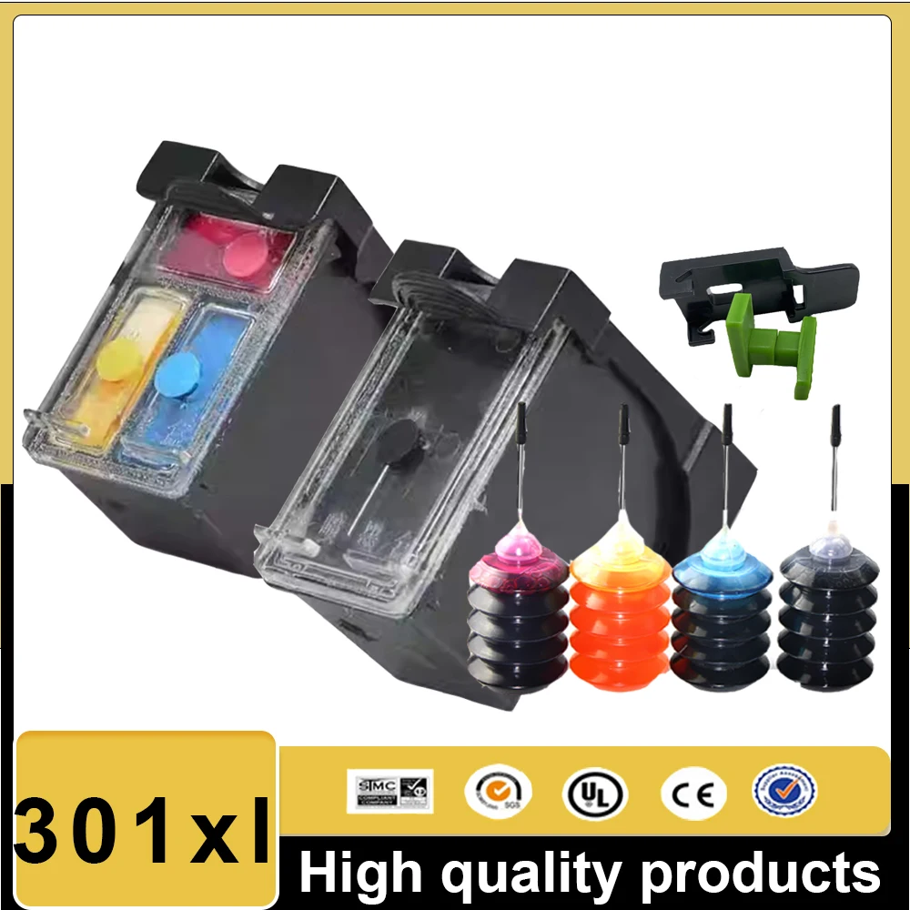 Cartucho de Tinta Recarregável Vilaxh para HP 301XL 301 XL para Impressoras HP301 Deskjet 1050 2050 2510 3000 3050 3052 3054 3540 1510 2540