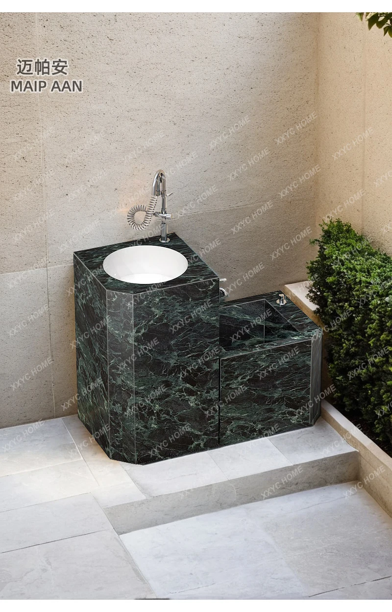 Lwash basin outdoor rock slab hexagonal beveled column basin garden modern basin outdoor slot