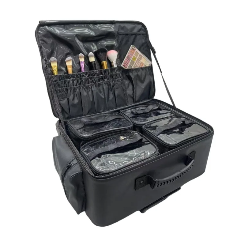 Professional tie rod bag heightened makeup artist embroidered grid cosmetic case large capacity manicure