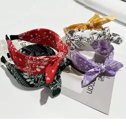 Boho Bow Print Headbands for Women Wide Brimmed Hairbands Vintage Elegant Hair Hoop Cross Knot Headwear Girls Hair Accessories