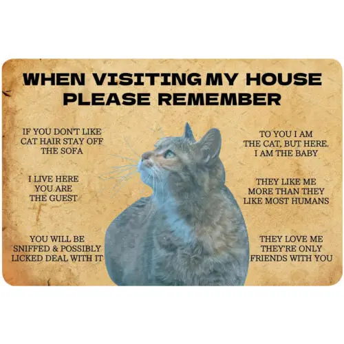 Funny Cat Metal Tin Sign When Visiting My House Please Remember Cat;s Sign-Aluminum-tin sign