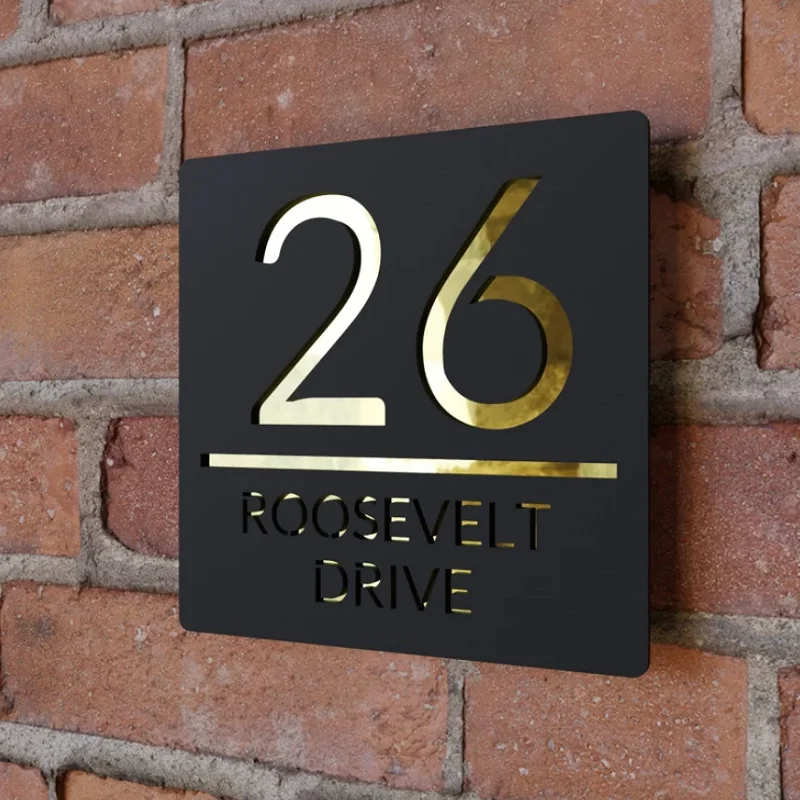 Personalized Address Sign Modern Door Plaque Outdoor 3d Laser Engraving Street Bespoke Modern Square House Address Plaques Sign