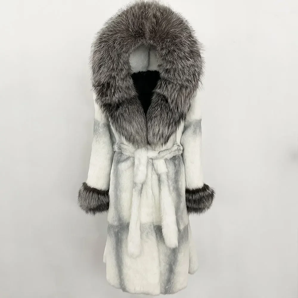 OFTBUY معطف فرو الأرنب الحقيقي المرأة الدافئة الطبيعية الثعلب الفراء سترة الإناث موضة التخليص مبيعات للنساء الملابس جواكت شتوية