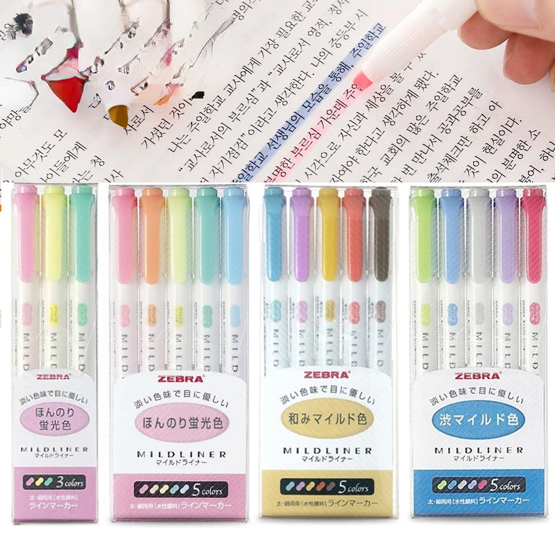 5pc/set WKT7 5color Double Tip Highlighter Twin Tip Markers Student Stationery Marker Pen School Supplies