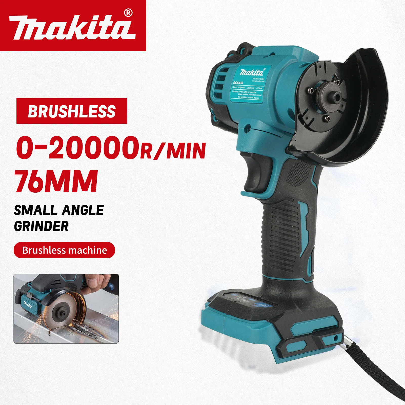 Makita DCS438 18V 400W Brushless Mini Cordless Angle Grinder 0-20000RPM 76mm Wheel 3-Speed For Metal Cutting Hand tools Only