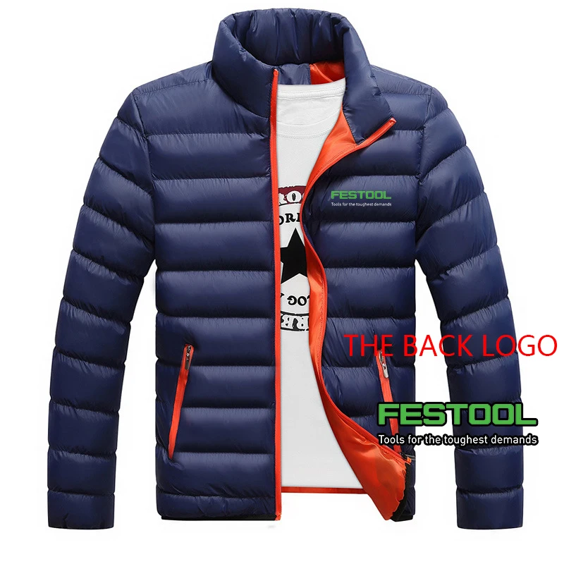 

2025 Stand-Up Collar Coat Autumn And Winter Men's Festool Tools Graphics Logo Print Cotton-Padded Jacket Solid Color Hoodies
