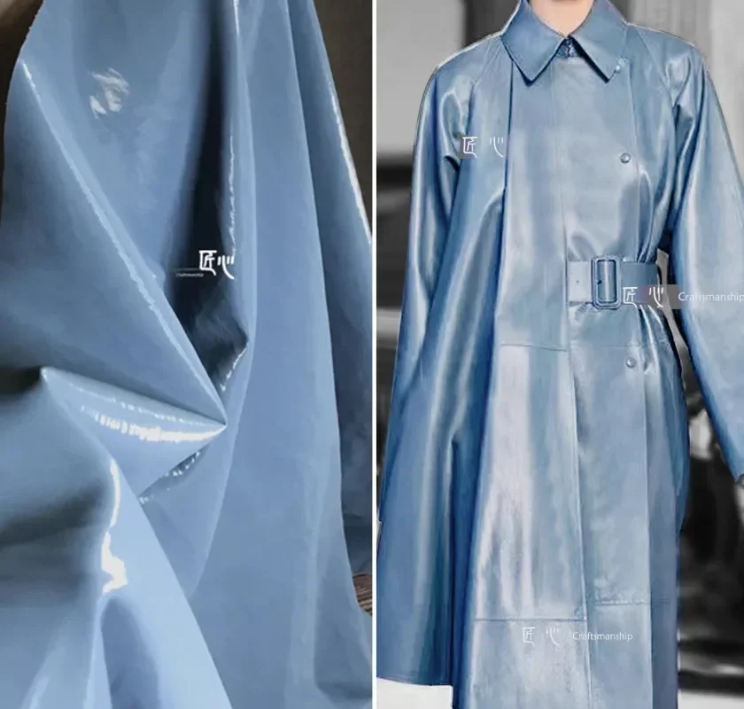 

PU Leather Coated Fabric Sky Blue Washable Designer Apparel Sewing Fabric Wholesale Cloth for By The Meter Diy Material