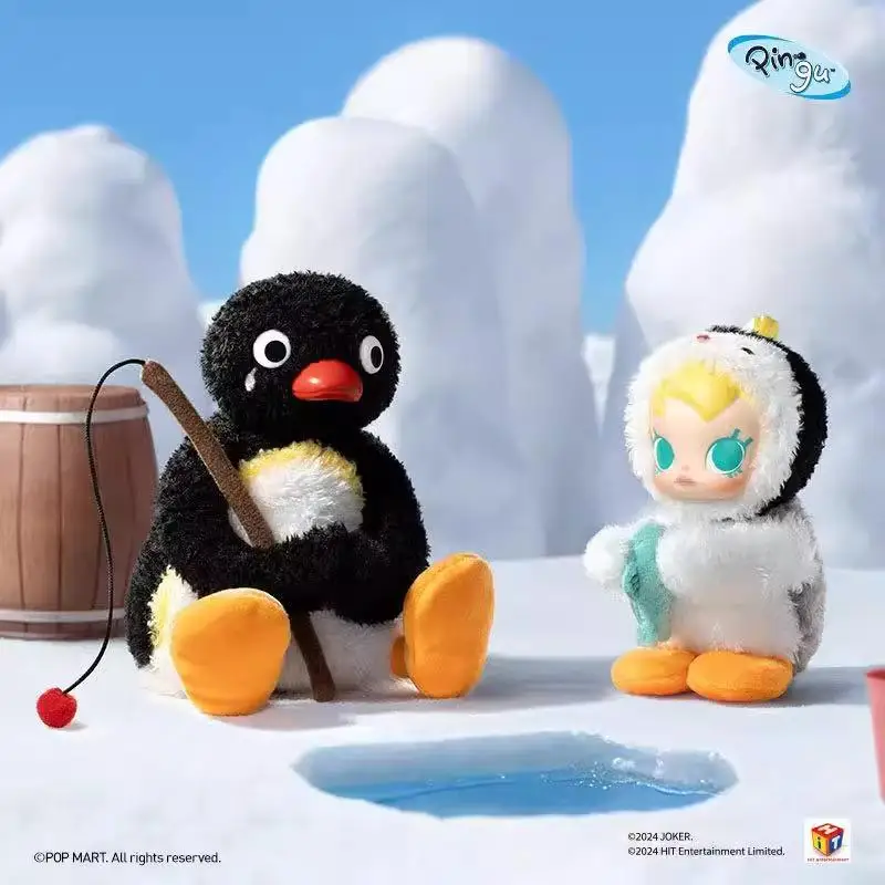 Nuevo genuino 13cm bebé Molly 15cm Pingu feliz pesca caja ciega muñeca de vinilo bolsa decoración colgante Navidad cumpleaños niños regalo