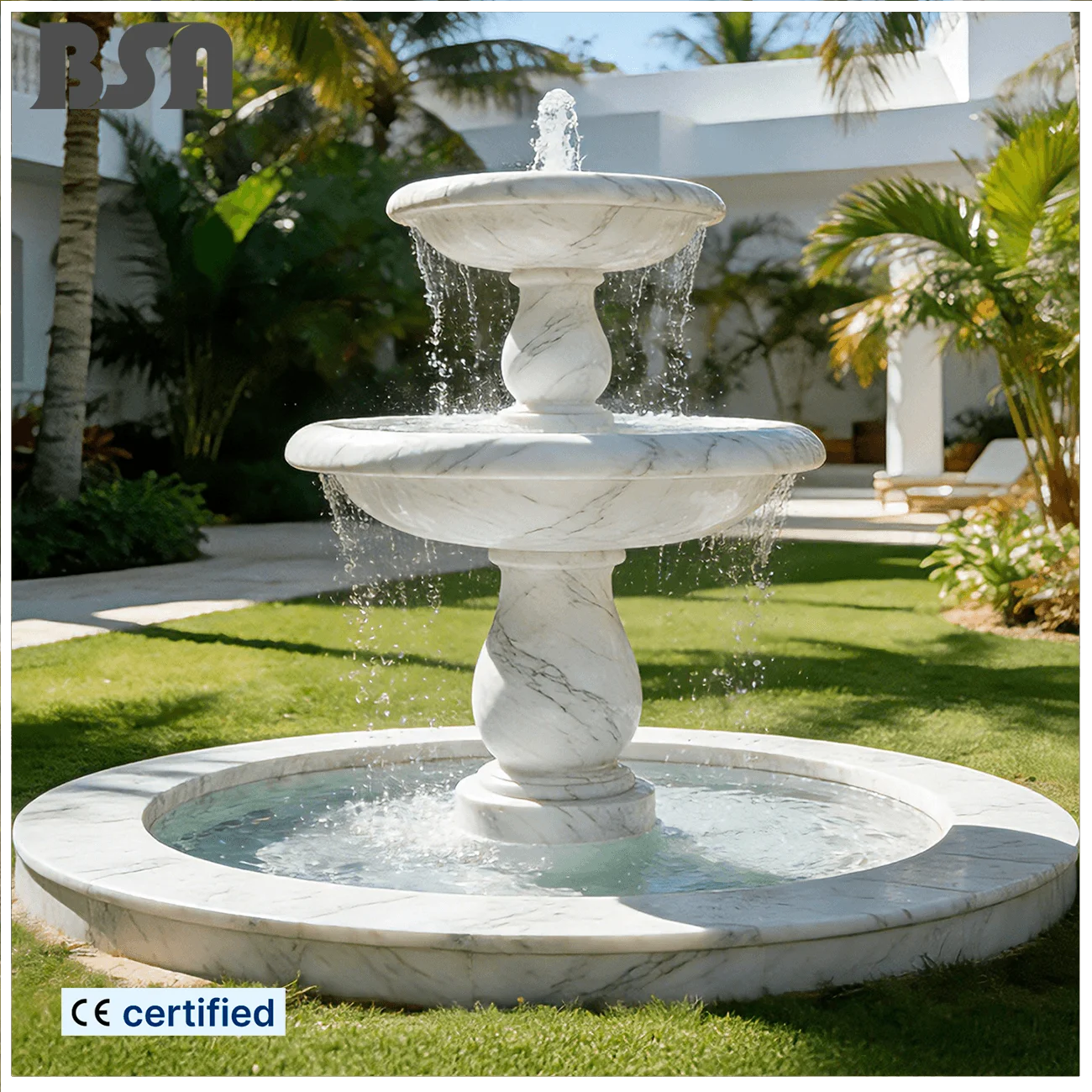 Custom White Marble Minimalist Water Feature Waterfall Fountain Sculpture  Garden Villa Fountain Decoration Deposit Only