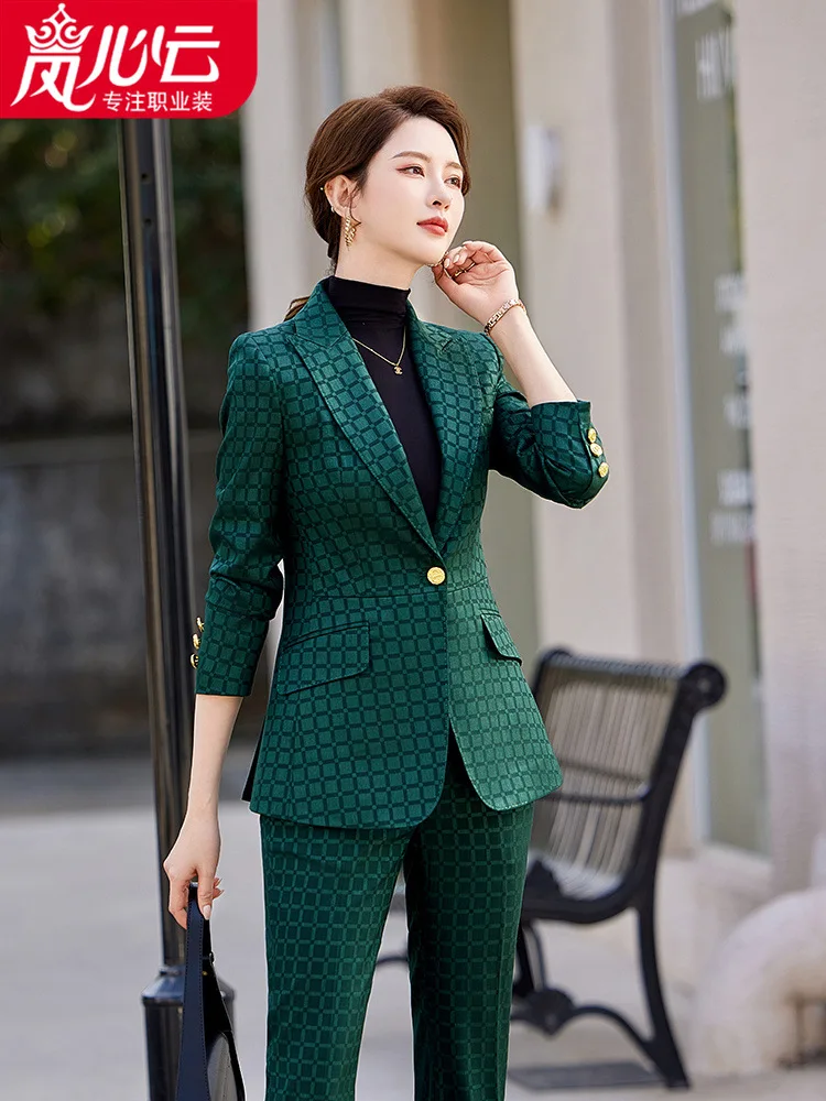 Formal Occasions Plaid Business Suit Tailored Suit Formal Clothes Women's Suit Work Temperament Goddess StyleolHigh-End8062