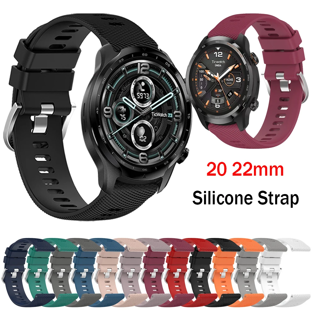 20 مللي متر 22 مللي متر الرياضة سيليكون حزام ل TicWatch Pro 3 الترا Smartwatch الفرقة E3 E2 S2 Pro X GTW 2021 سوار للجنسين Correa حزام الساعات
