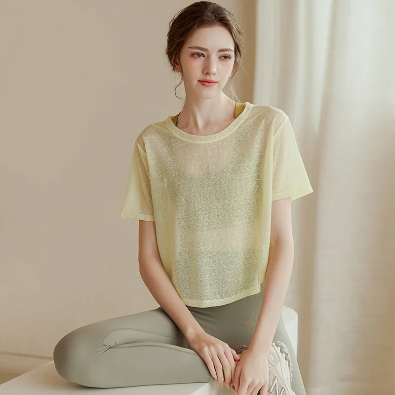 Loose-Fitting Quick-Dry Yoga Cover-Up  Women Breathable Slimming Short-Sleeve T-Shirt Lightweight Sports Top  Workout Clothing