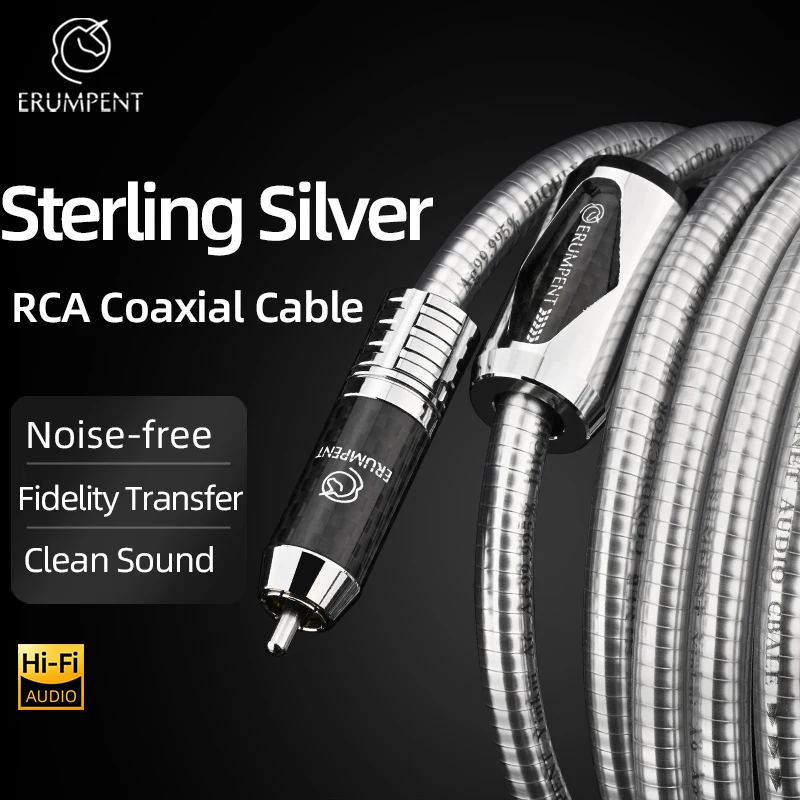 ERUMPENT 75Ohms Sterling Silver Professional RCA Digital Coaxial Cable Self-locking RCA Audio Cable for DAC Home Theater TV