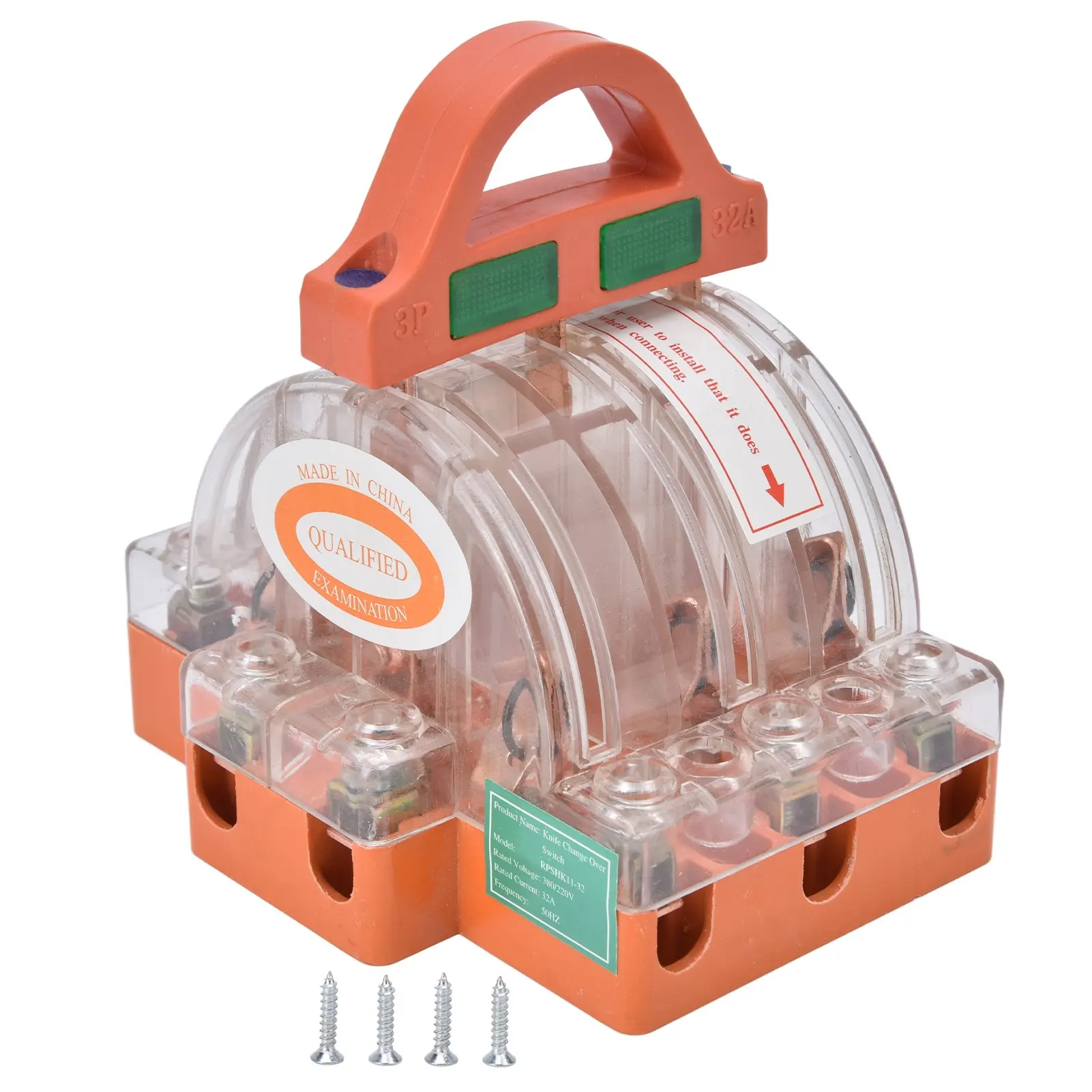 

AC 380V 32A 3 Pole Knife Switch with LED Indicator Copper Transparent Shell Double Throw Disconnect Knife Switch
