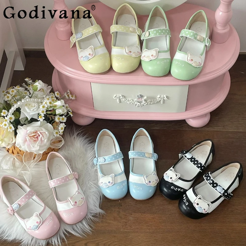 

Оригинальные милые туфли Мэри Джейн в стиле Лолита для девочек, летние новые туфли-лодочки с круглым носком на низком каблуке, домашняя обувь для женщин