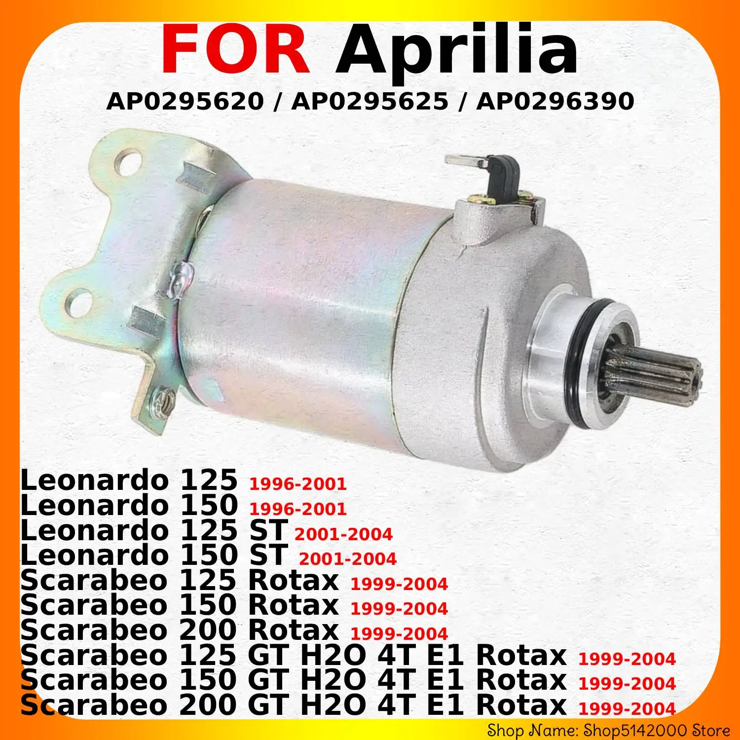 Motorcycle Engine Starter Motor for Aprilia Leonardo 125 150 200 ST GT H2O 4T E1 Rotax OEM:AP0296390 / AP0295625