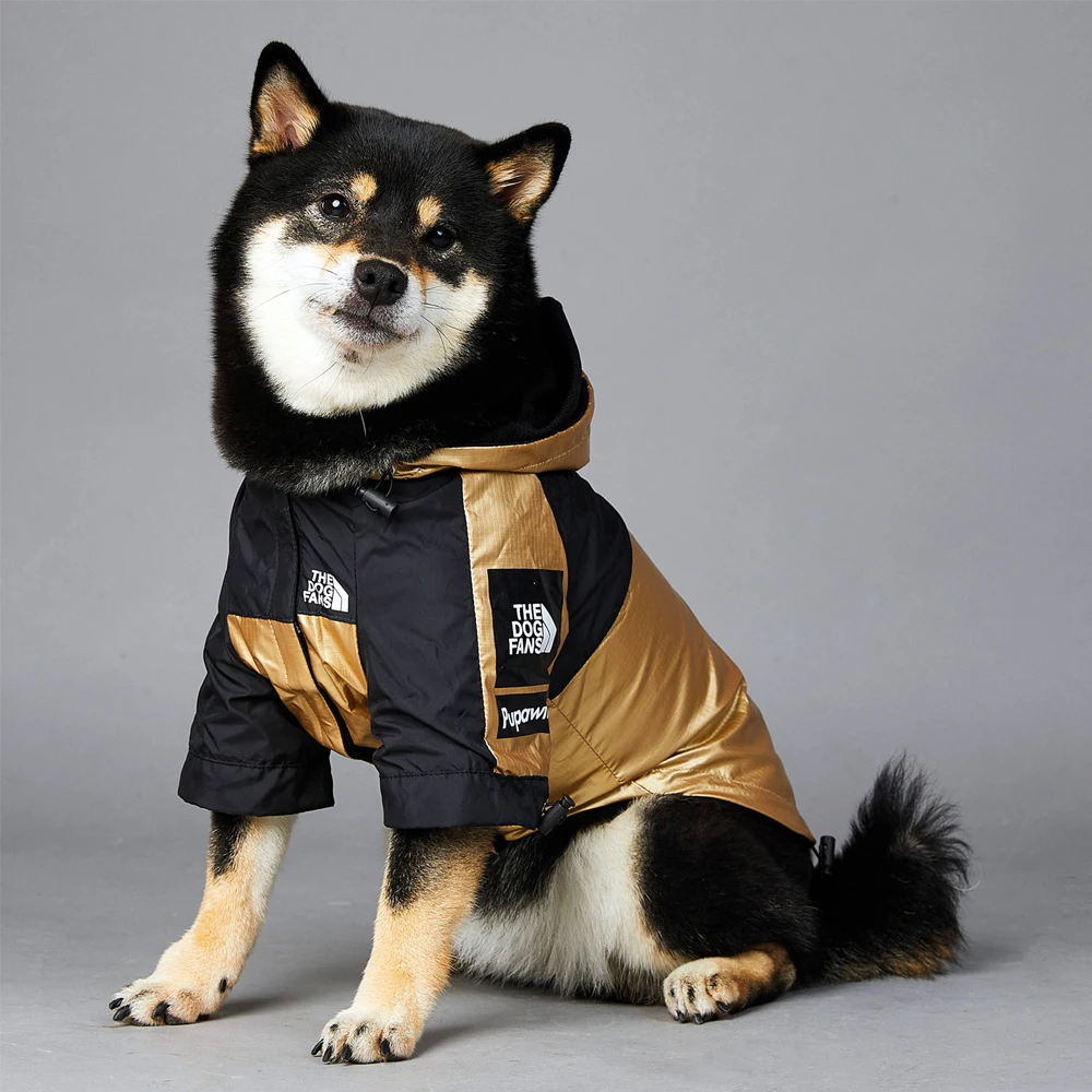 

Gold Luxury Dog Clothes for Large Dogs Waterproof Small Dog Jacket Raincoat Puppy Costume Designer Pet Coat Hoodies Outfit Cats