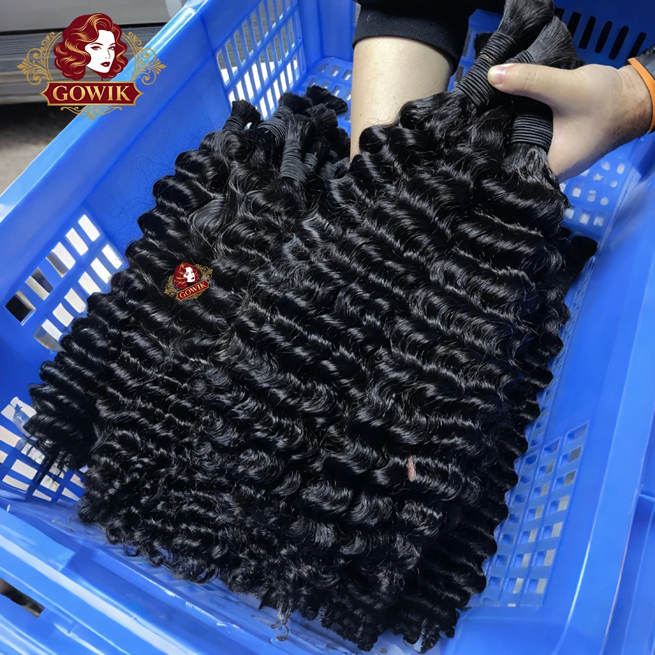 

GOWIK Remy 30 32 32Inch Deep Wave Human Hair Bundles Brazilian Unprocessed Weaving Curly Hair Bundles 1 3 4 Extensions Deals
