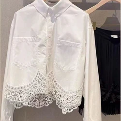 2024New Fashionable Simple Elegant High End Splicing Design Sense Niche Long Sleeved Shirt Women's Sun Protection Base Shirt Top