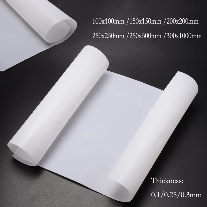 1Pcs thick 0.1/0.25/0.3mm White PTFE Film/Sheet Virgin High Strength Temperature For Electrical Supplies100x100mm/250x500mm  /