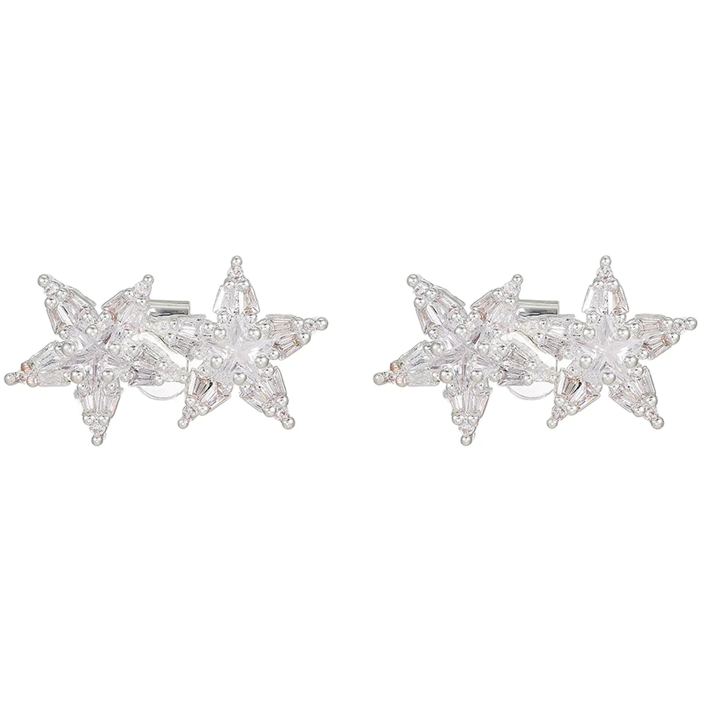Two Layer for Five Point Star Ear Clip with Cubic Zirconia Sparkle in Copper for Women Who Style Headphones or Layered Outfits