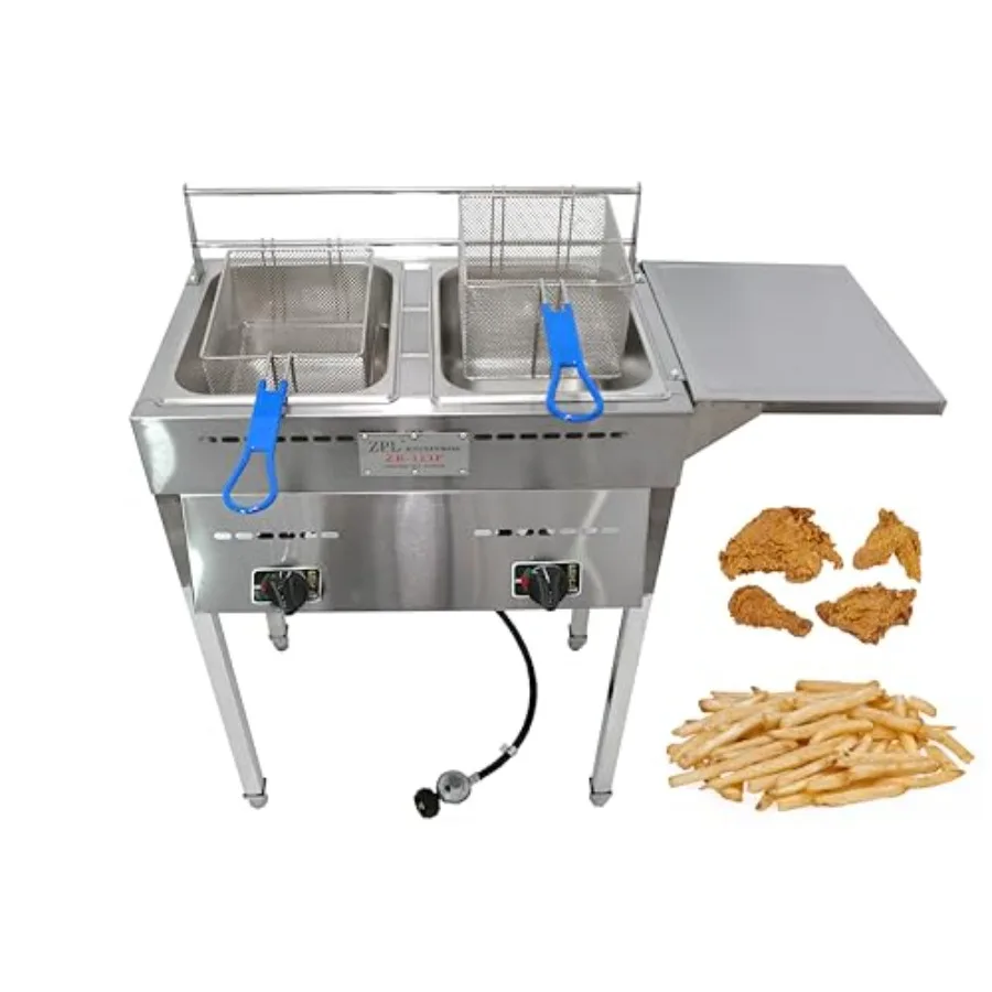 Propane Deep Fryer for Outdoor 18 Qt Stainless Steel Commercial Quality Double Fryer with Baskets Lids Hose Ideal for Frying Fi