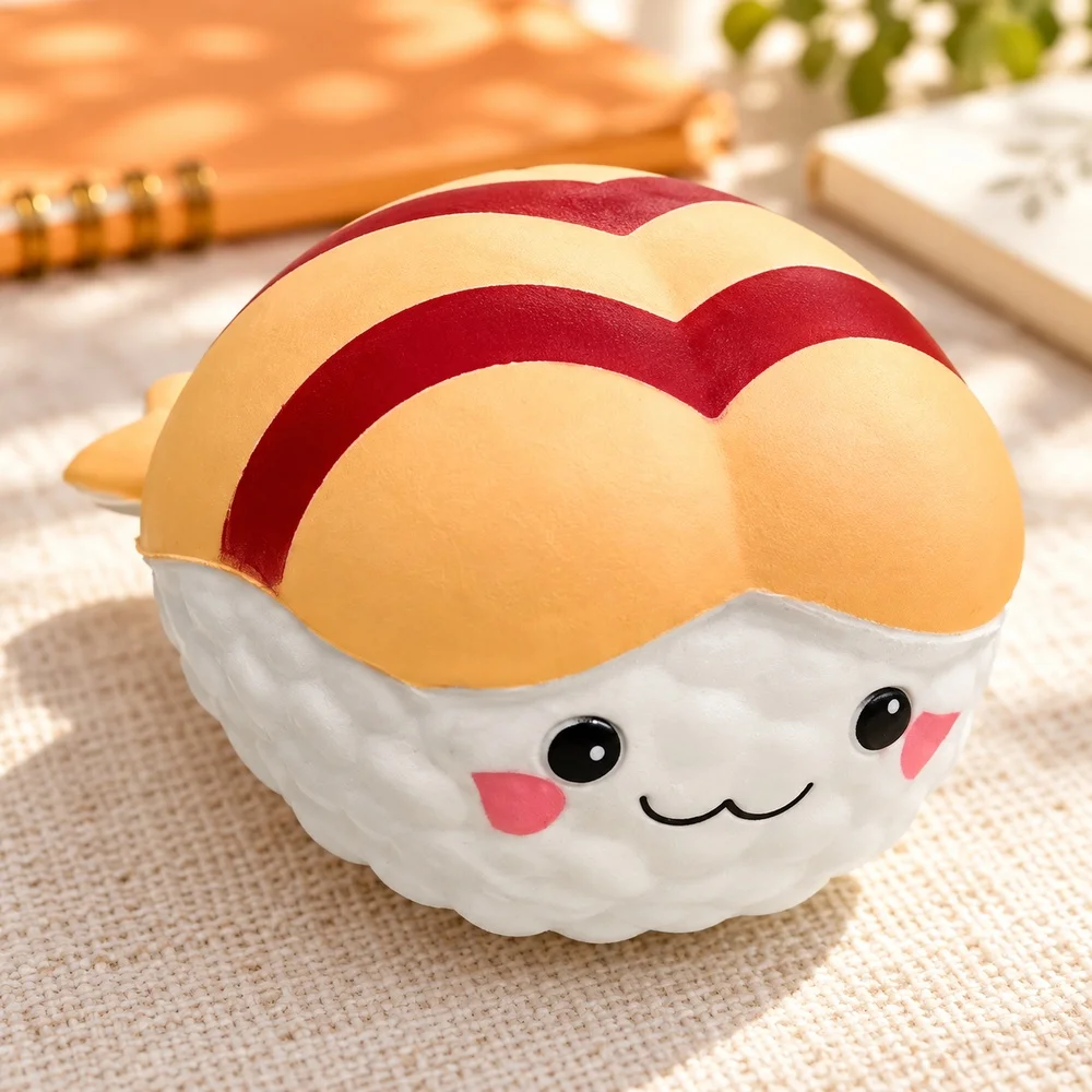Sushi Squishy Toy Soft PU Slow Rising Foam Orange White Cute Rice Shape Squeeze Fidget Handheld Desk Gift for Teens and Adults