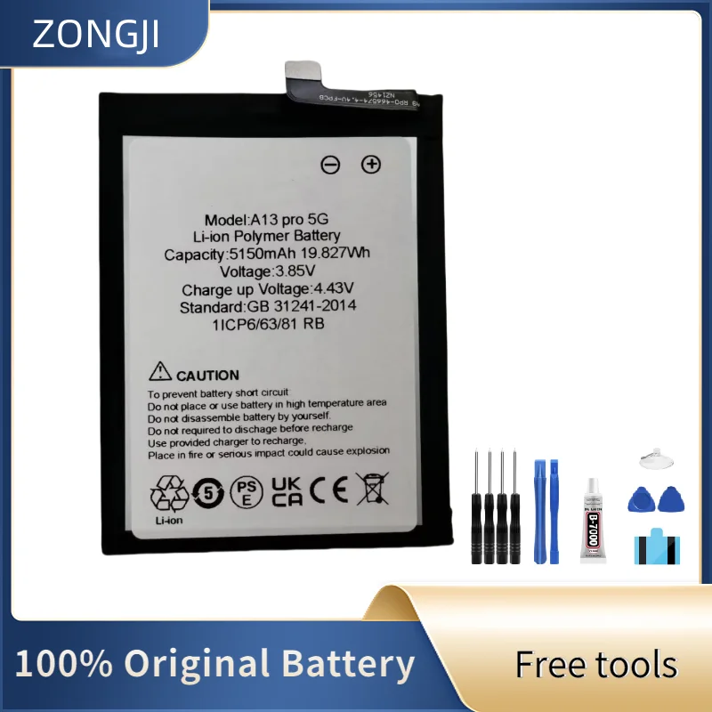 ZONGJI New Compatible Battery For Umidigi A13 Pro 5G A13 Pro 5G 5150mAh Mobile Phone Batteries + Free Tools